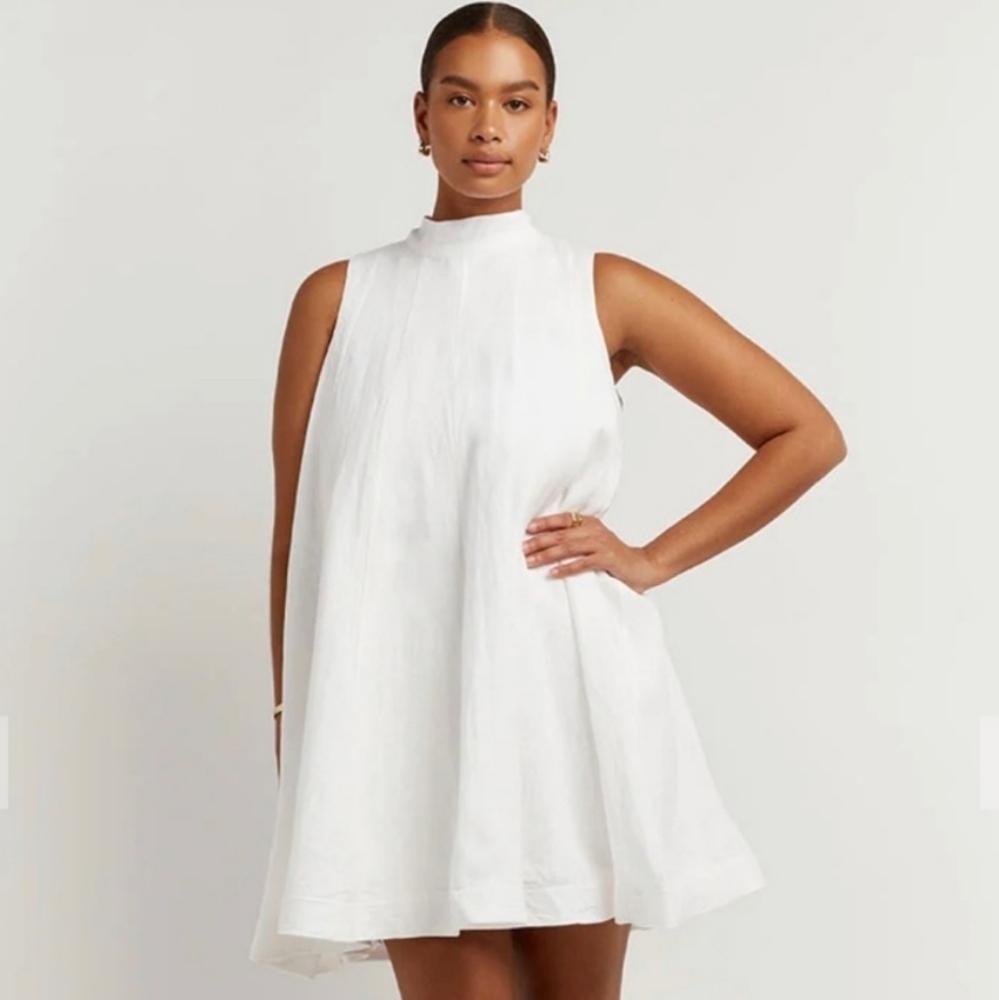 Dissh Aisle White Linen Panel Mini Dress Babydoll Cottagecore Coquette 40/8 US